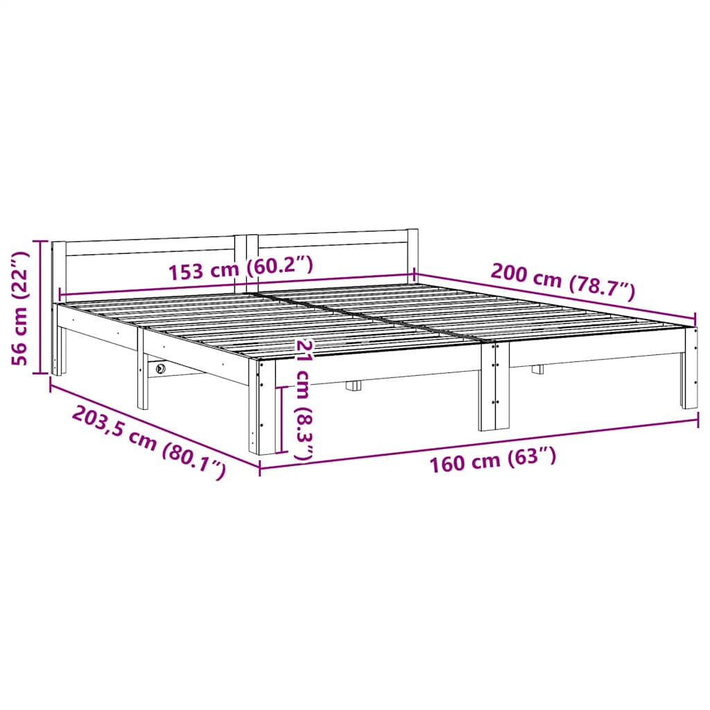 Massivholzbett ohne Matratze Weiß 160x200 Kiefernholz