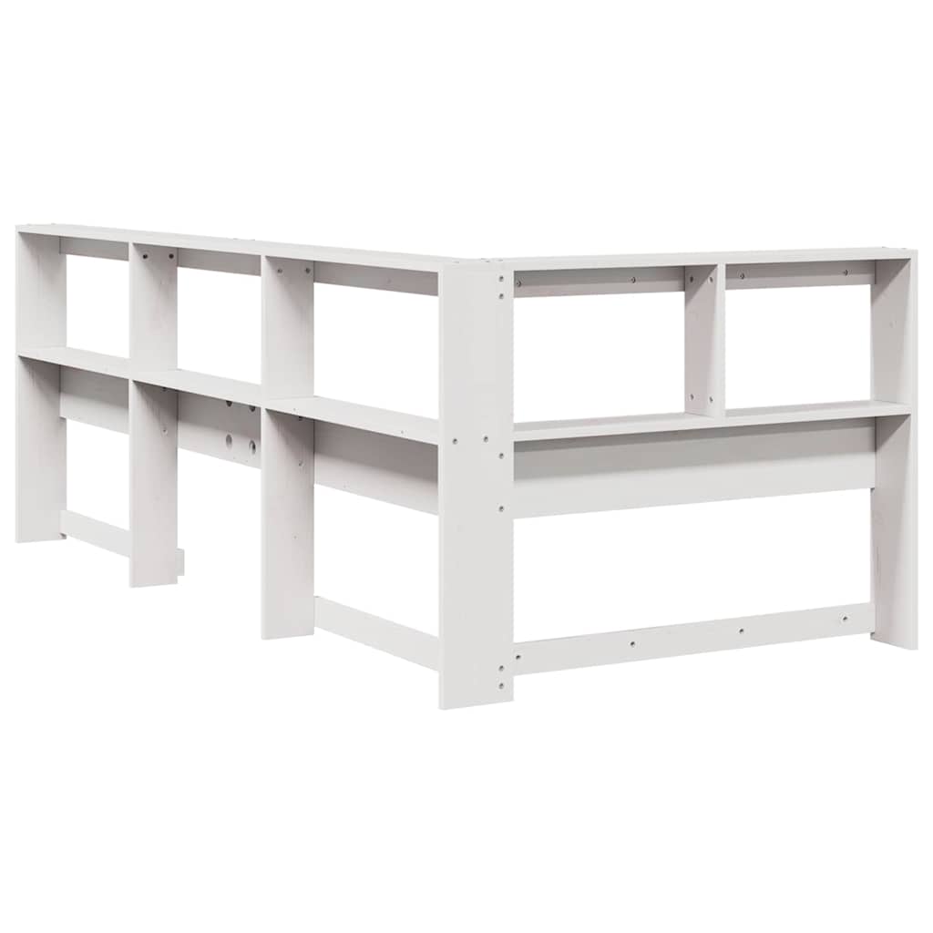 Kopfteil mit Bücherregal L-Form Weiß 80 cm Massivholz Kiefer