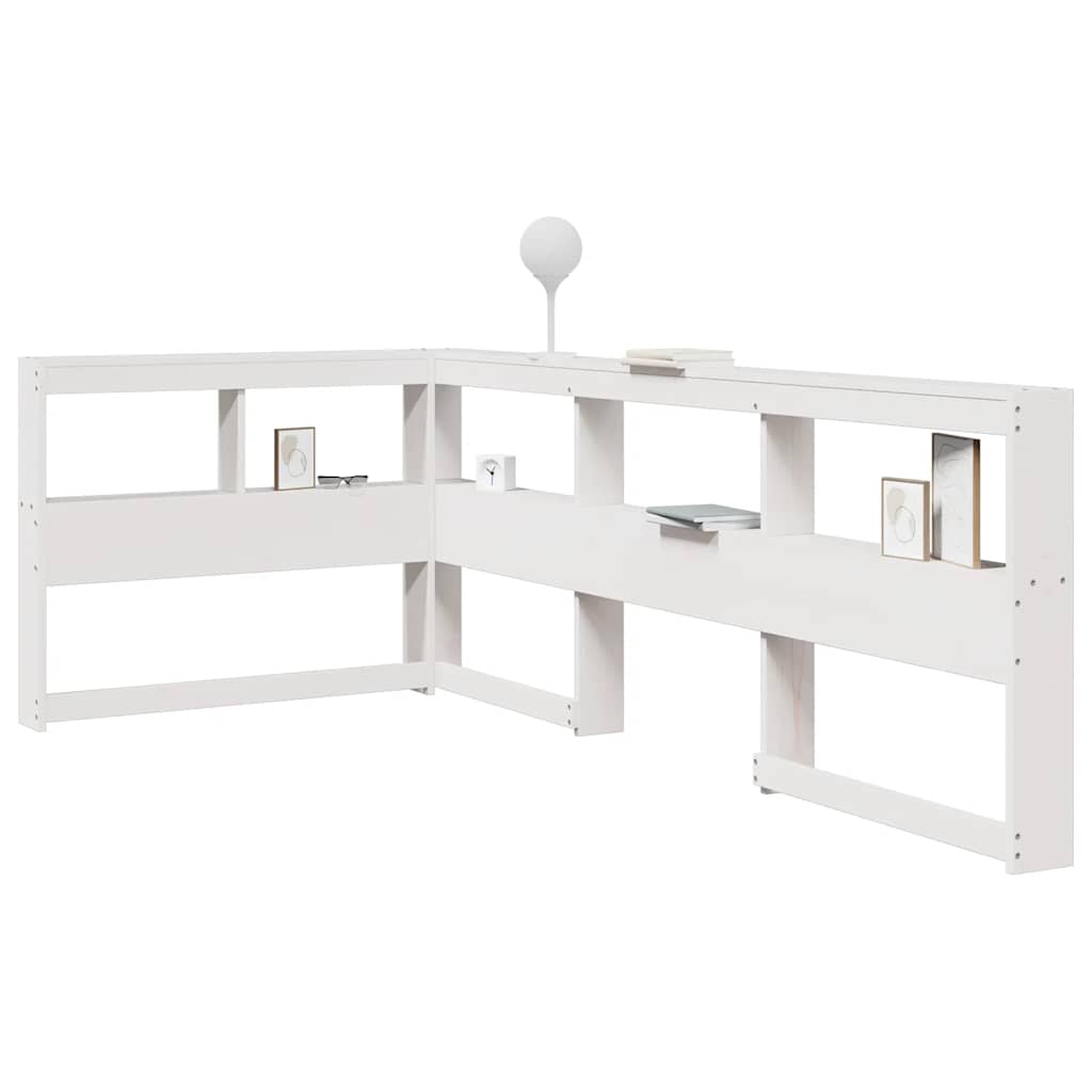 Kopfteil mit Bücherregal L-Form Weiß 80 cm Massivholz Kiefer