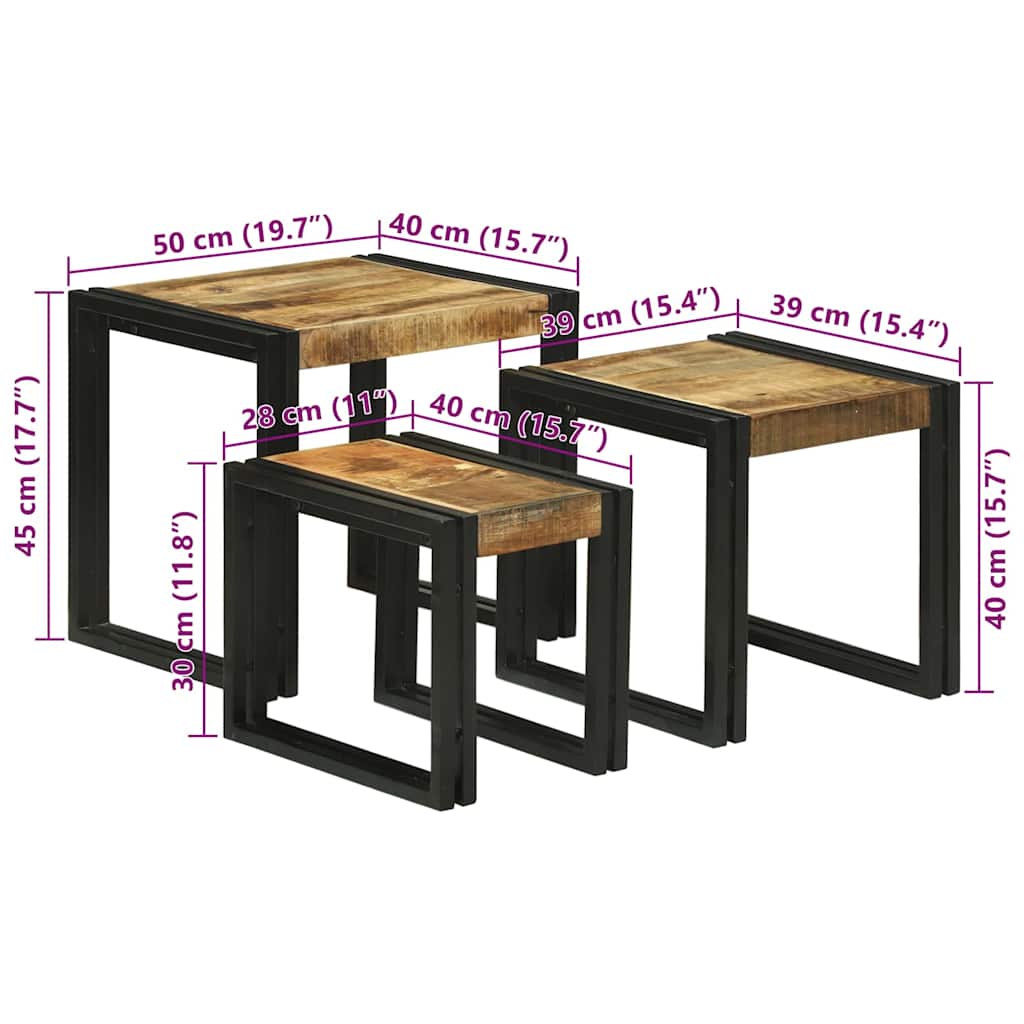 Nestingtisch 3 pcs Massives Mango Holz und Metall