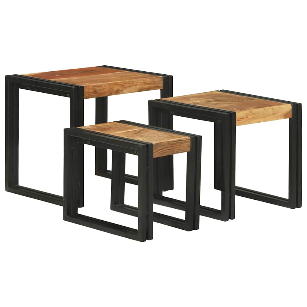 Nestingtisch 3 pcs Massivholz Akazie und Metall