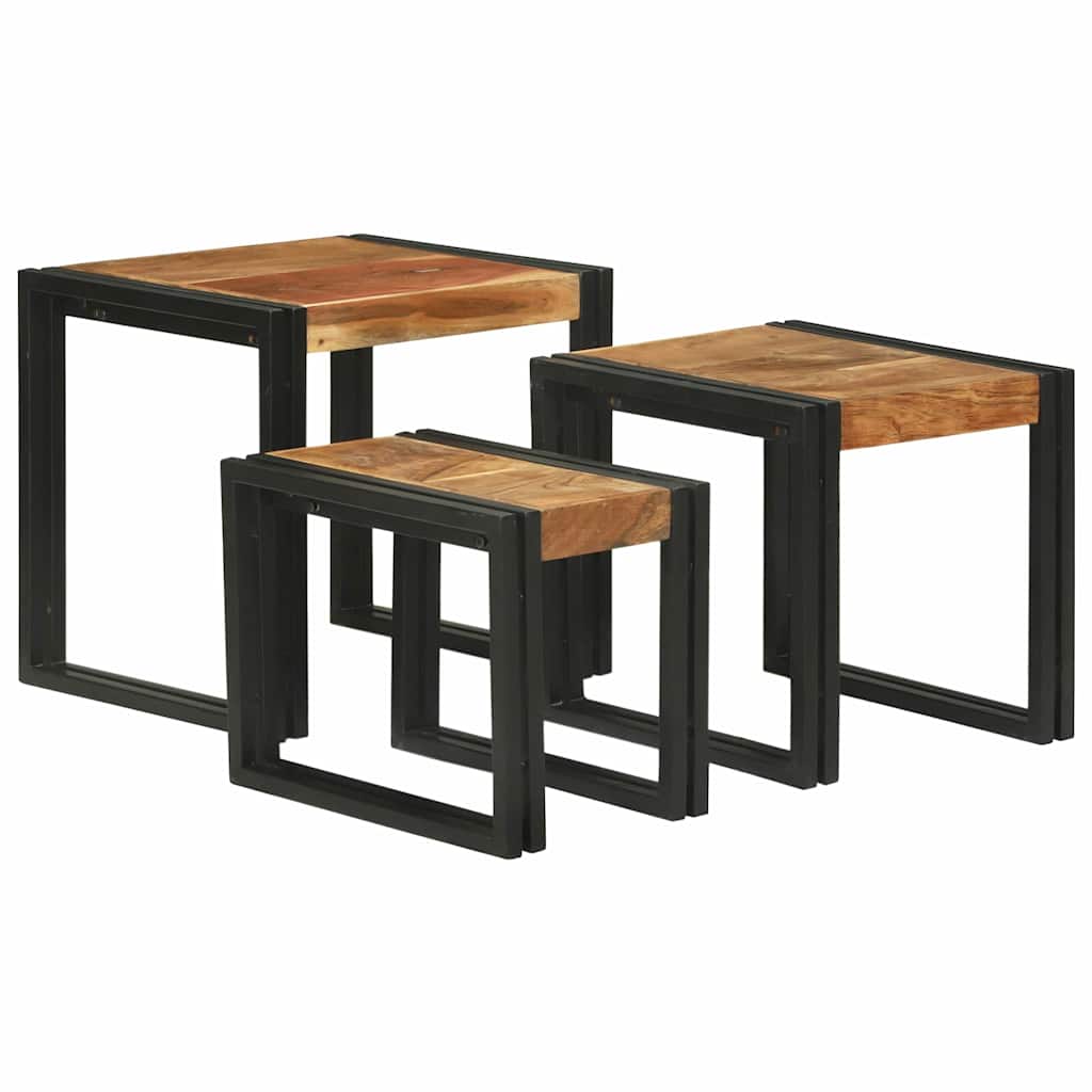 Nestingtisch 3 pcs Massivholz Akazie und Metall