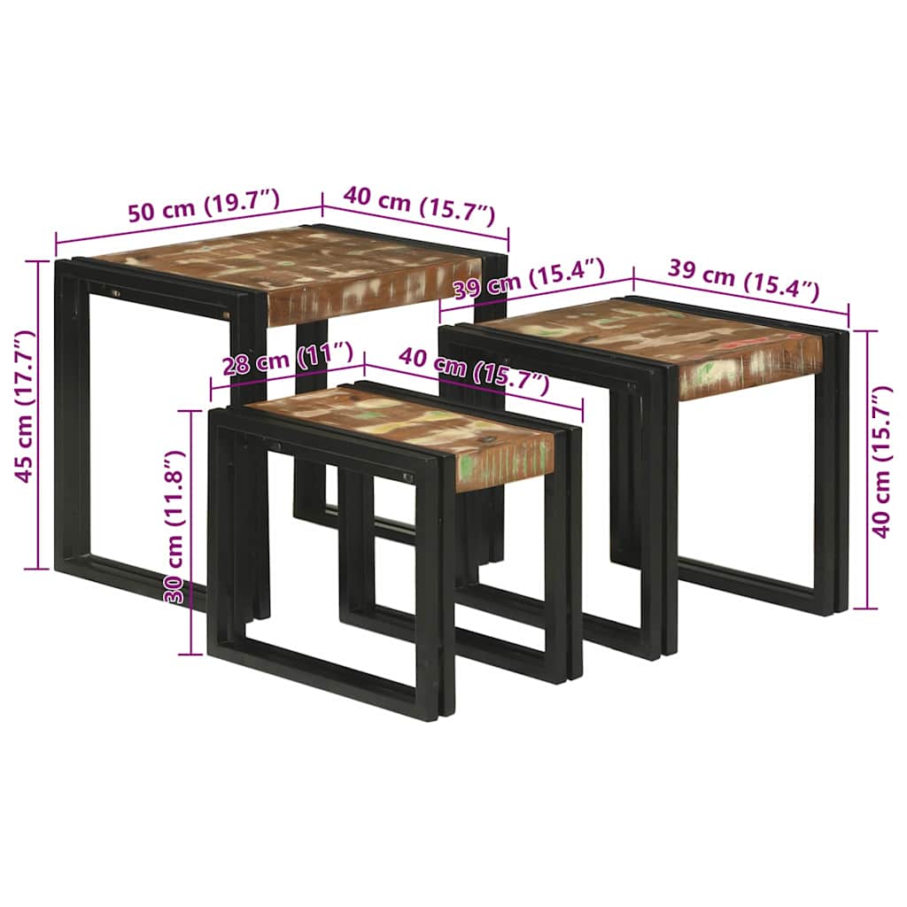 Nestingtisch 3 pcs Massives Recyclingholz und Metall