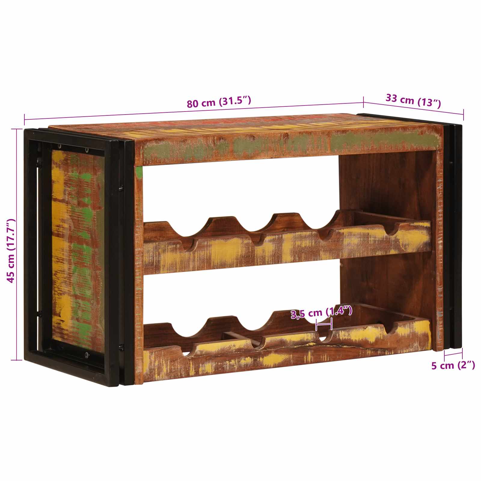 Weinregal Braun 80 x 45 x 33 cm Massives Altholz