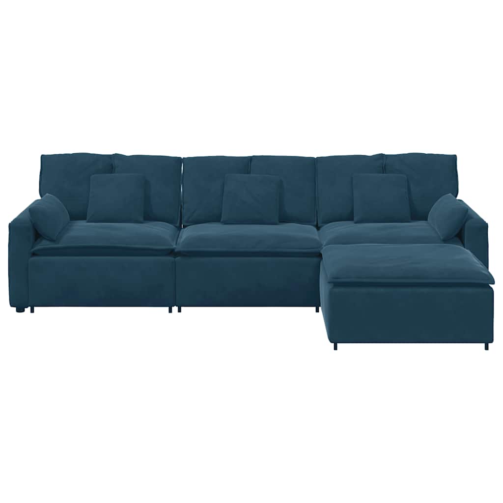 Modulares Sofa mit Fußhocker und Kissen Blau