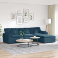 Modulares Sofa mit Fußhocker und Kissen Blau