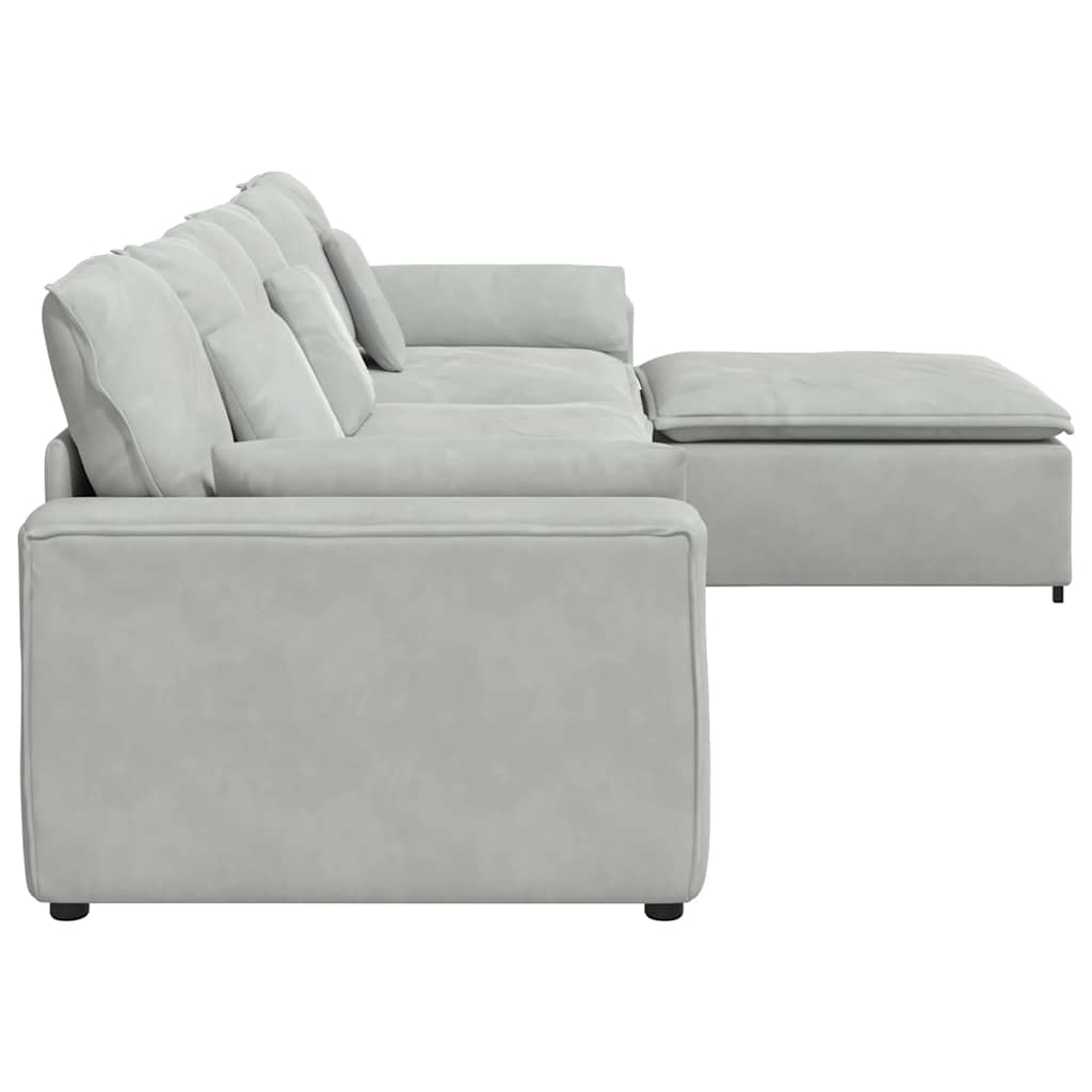 Modulares Sofa mit Fußhocker und Kissen Hellgrau