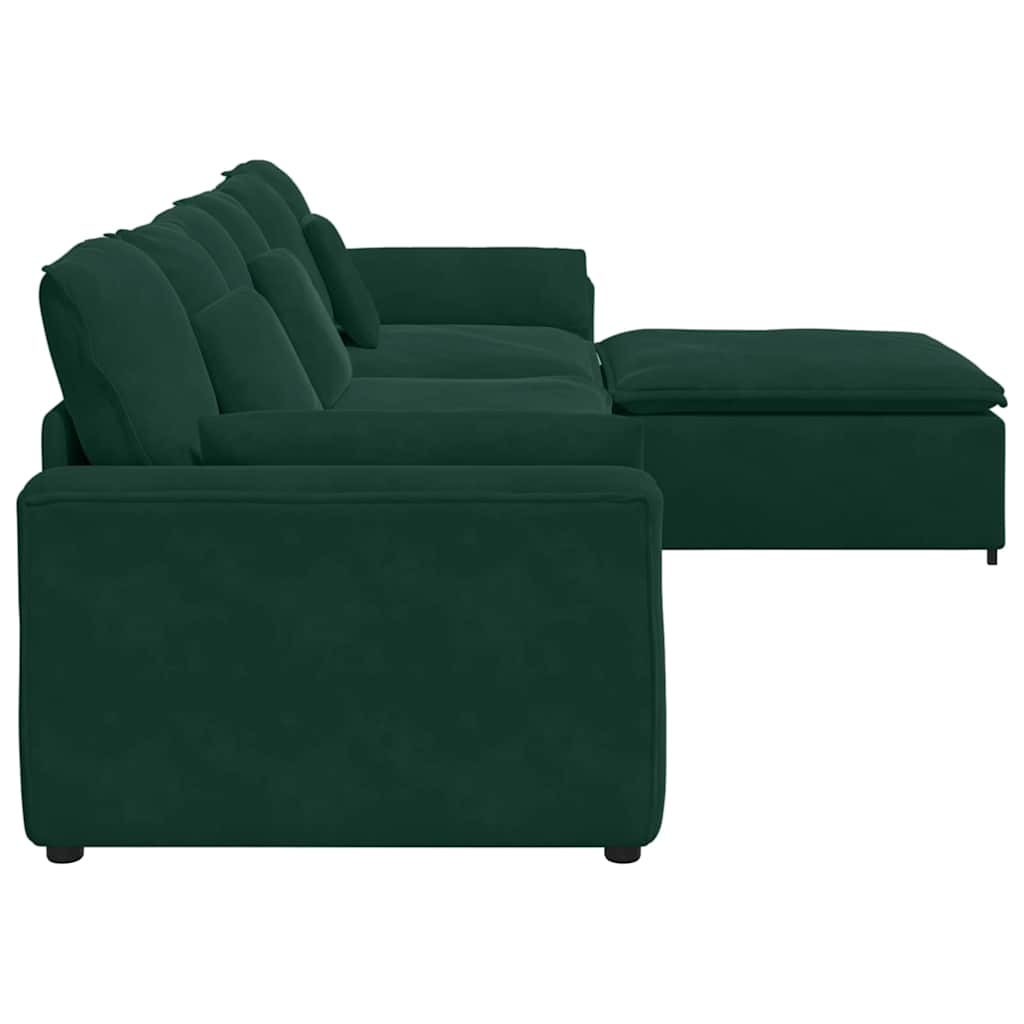 Modulares Sofa mit Fußhocker und Kissen Dunkelgrün