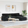 Modulares Sofa mit Fußhocker und Kissen Schwarz