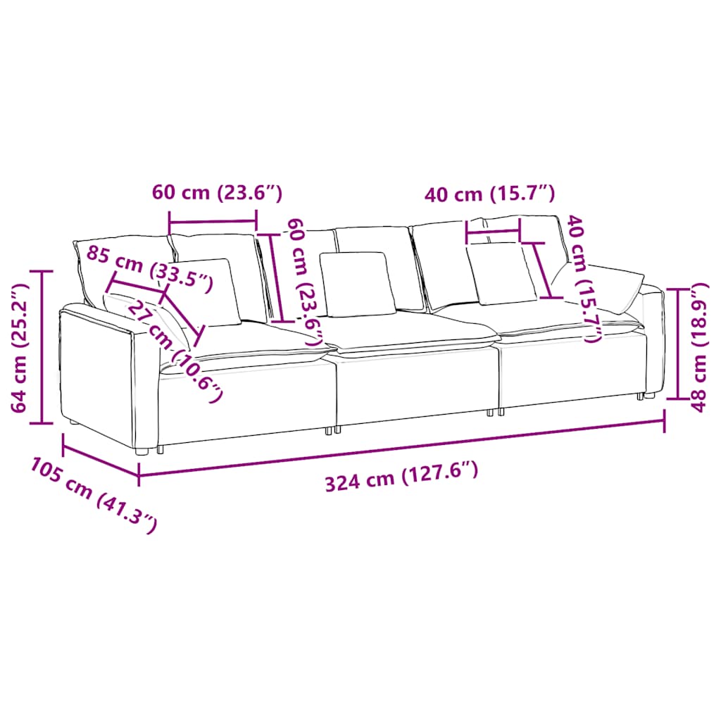 Modulares Sofa mit Kissen Schwarz