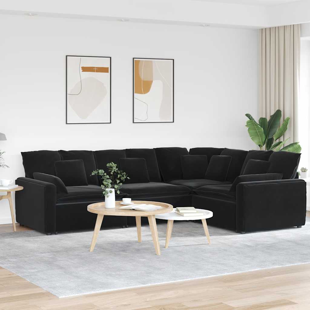 Modulares Sofa mit Kissen Samt Schwarz