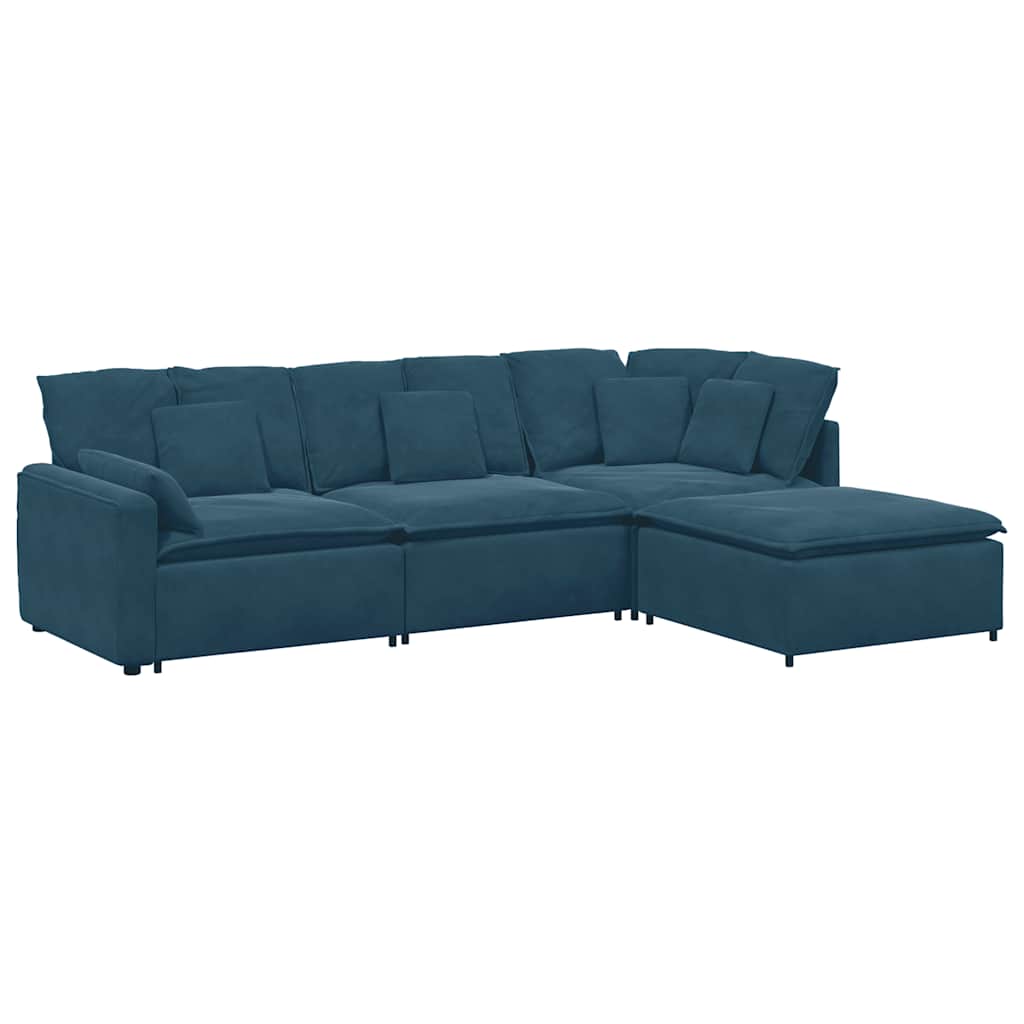 Modulares Sofa mit Fußhocker Kissen Samt Blau