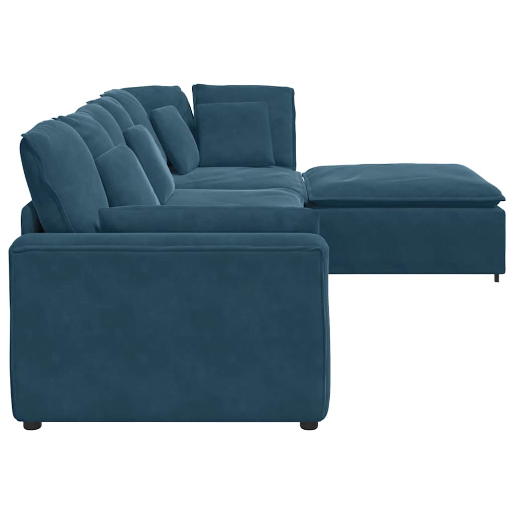 Modulares Sofa mit Fußhocker Kissen Samt Blau
