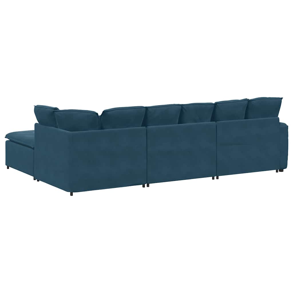 Modulares Sofa mit Fußhocker Kissen Samt Blau