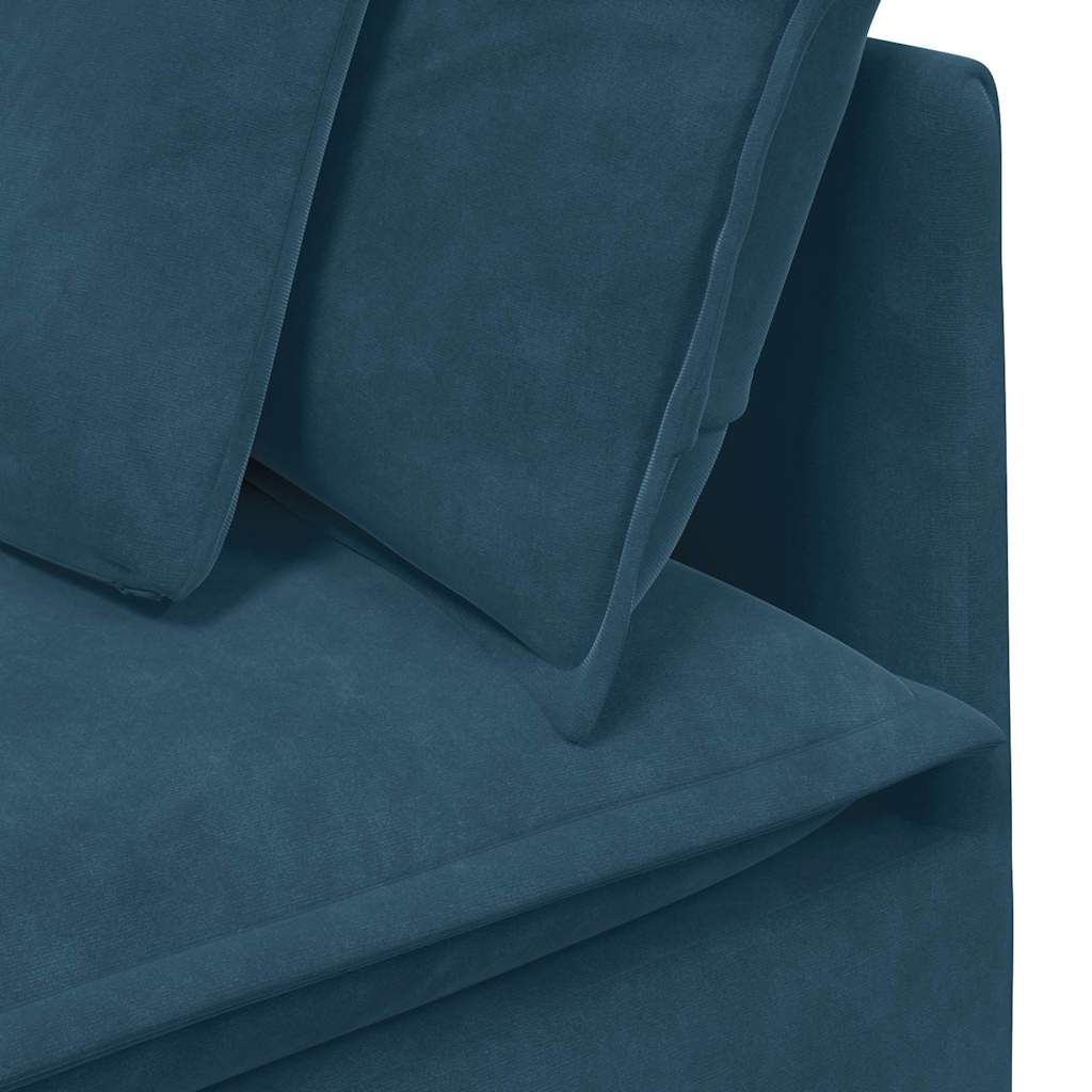 Modulares Sofa mit Fußhocker Kissen Samt Blau