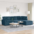 Modulares Sofa mit Fußhocker Kissen Samt Blau