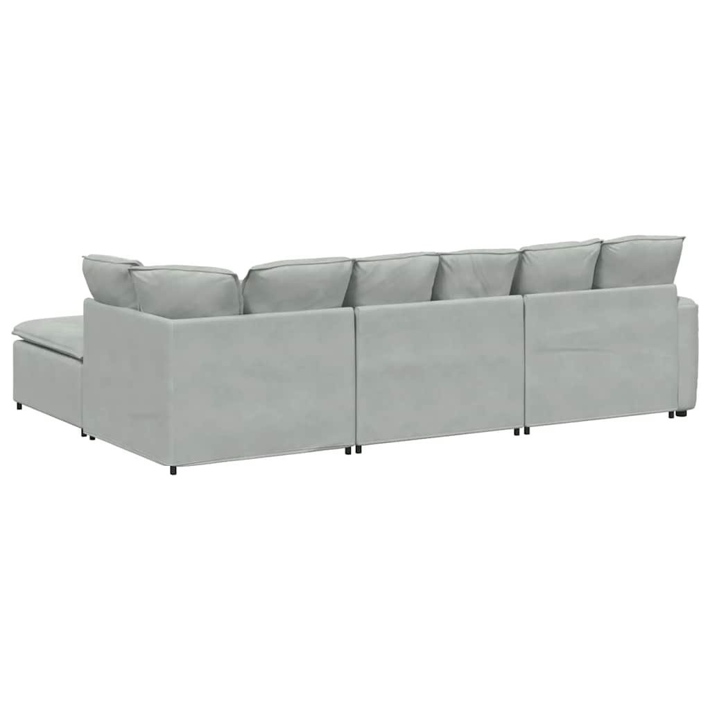 Modulares Sofa mit Fußhocker Kissen Samt Hellgrau