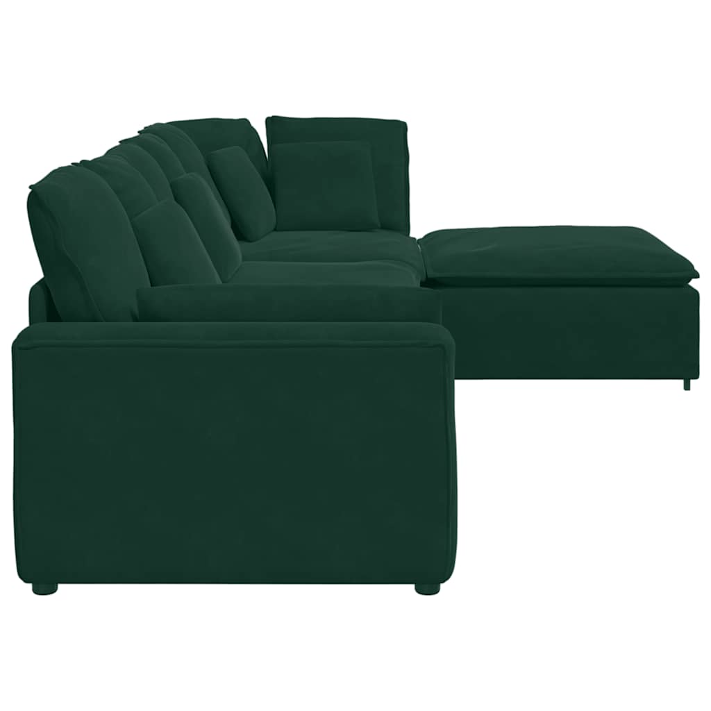 Modulares Sofa mit Fußhocker Kissen Samt Dunkelgrün