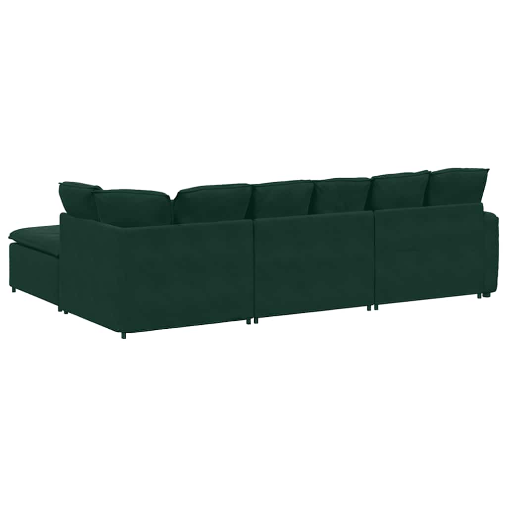 Modulares Sofa mit Fußhocker Kissen Samt Dunkelgrün