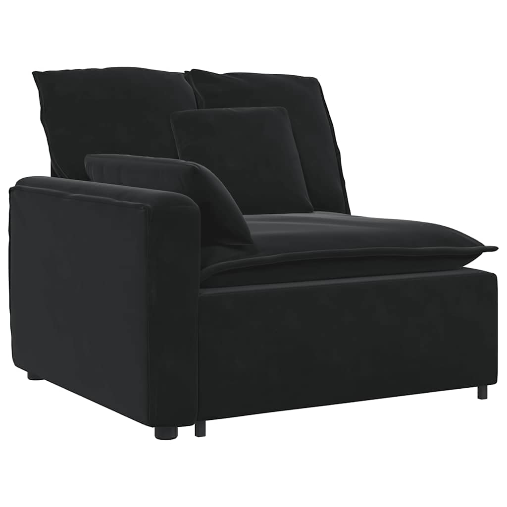 Modulares Sofa mit Fußhocker Kissen Samt Schwarz