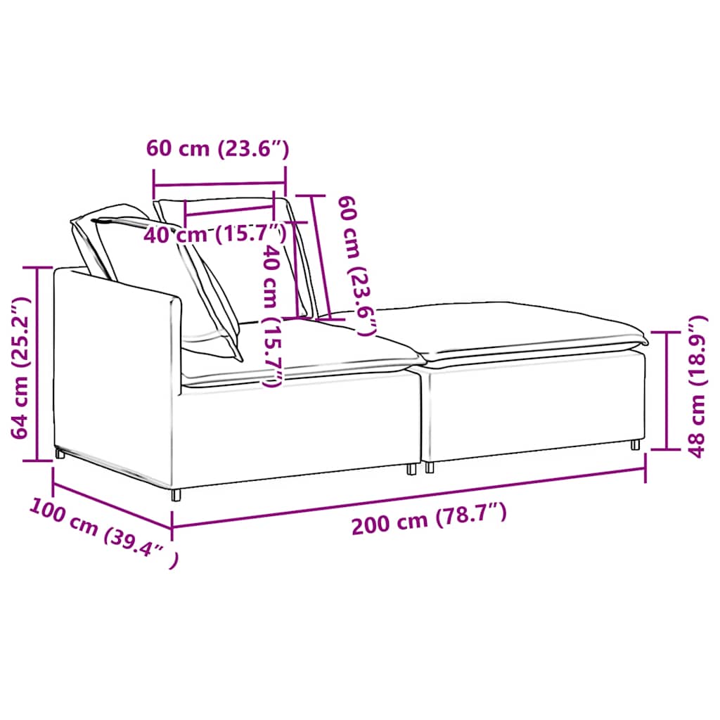 Modulares Sofa mit Fußhocker Kissen Stoff Schwarz
