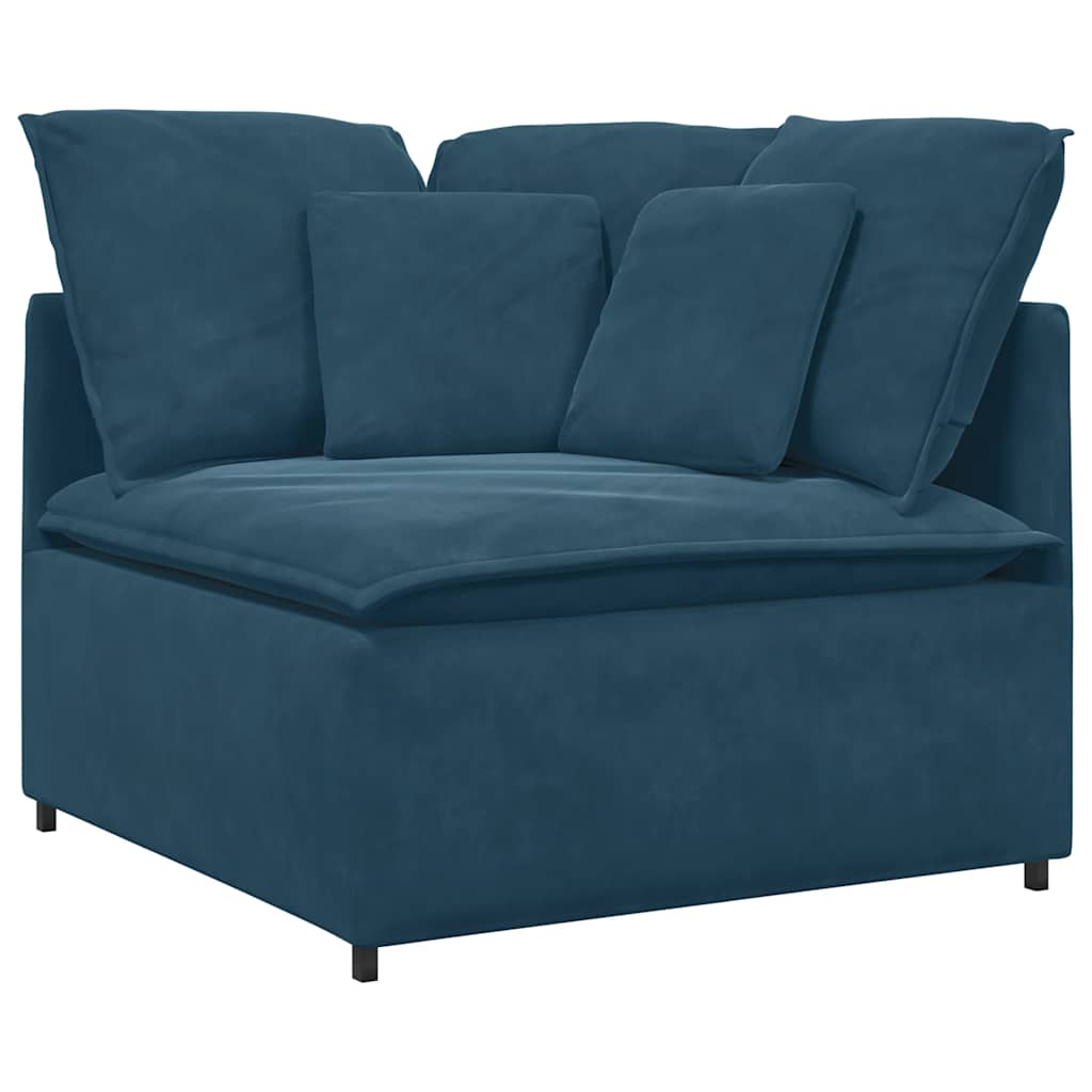Modulares Sofa mit Fußhocker Kissen Samt Blau