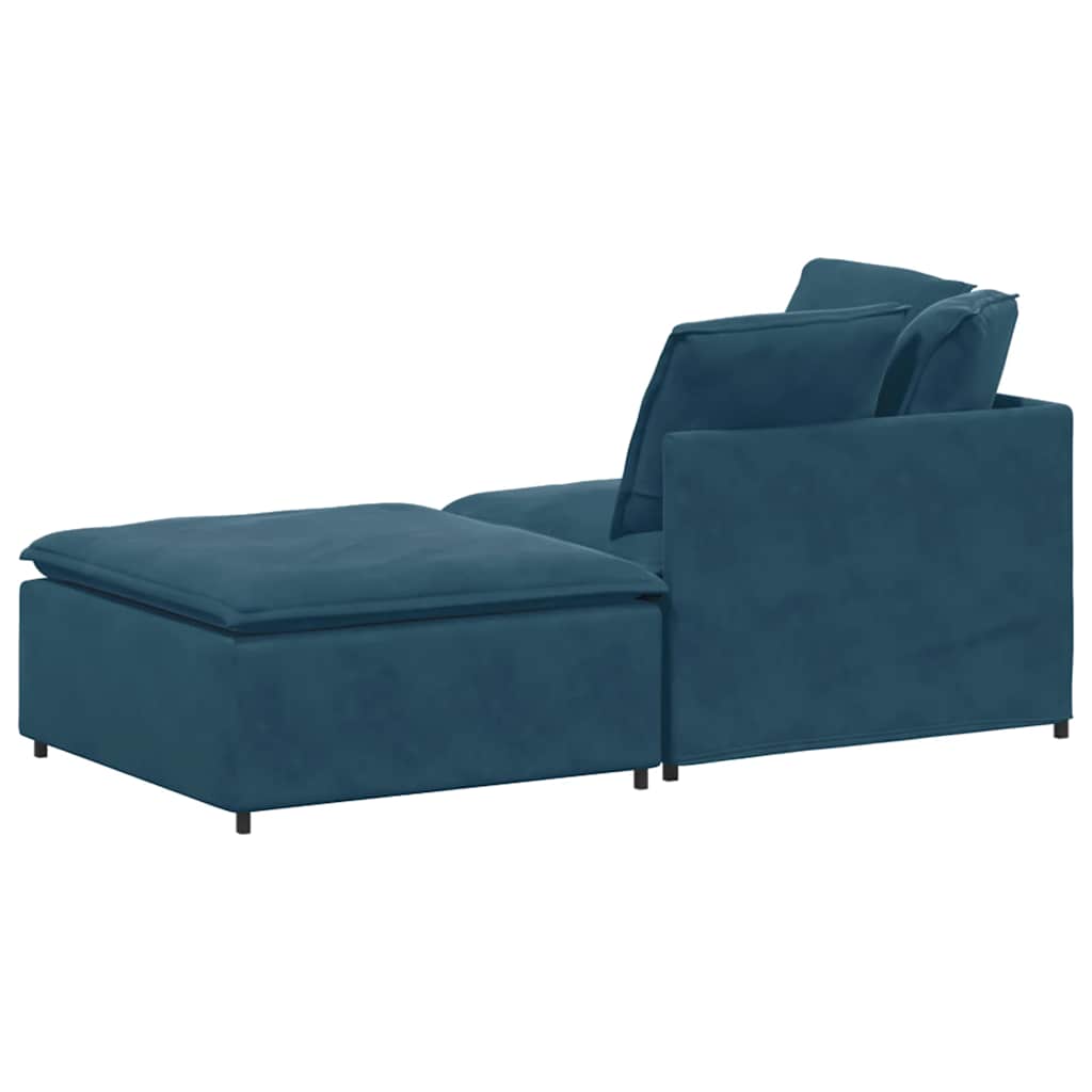 Modulares Sofa mit Fußhocker Kissen Samt Blau