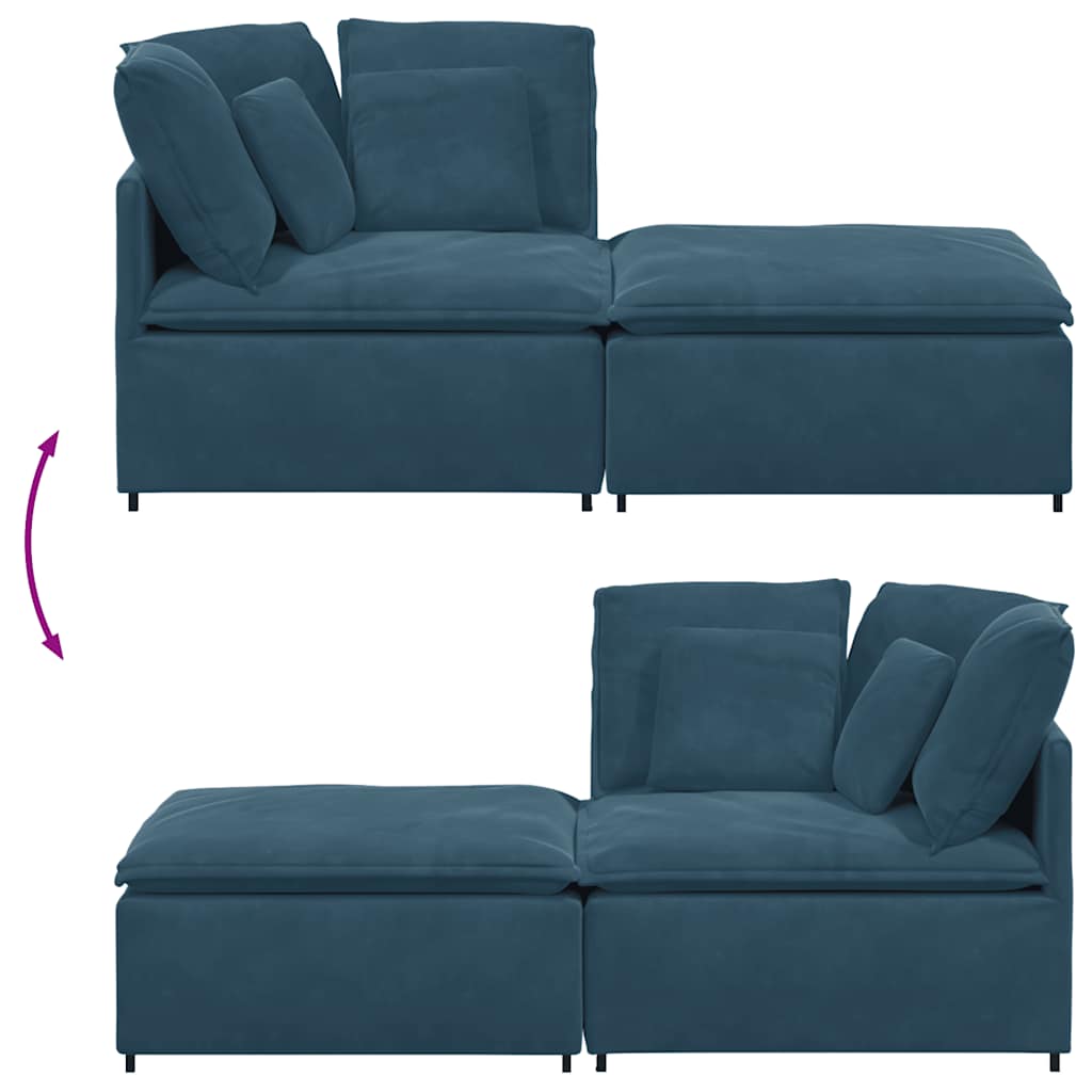 Modulares Sofa mit Fußhocker Kissen Samt Blau