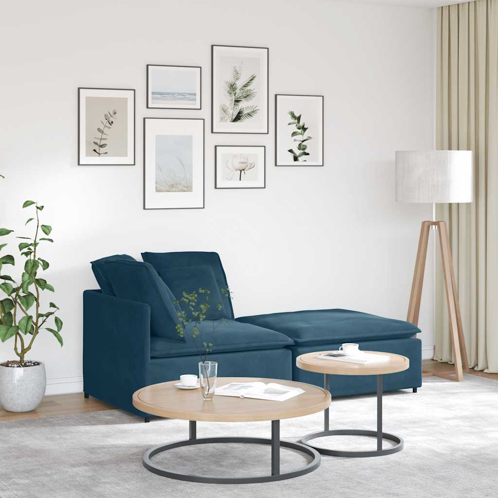 Modulares Sofa mit Fußhocker Kissen Samt Blau