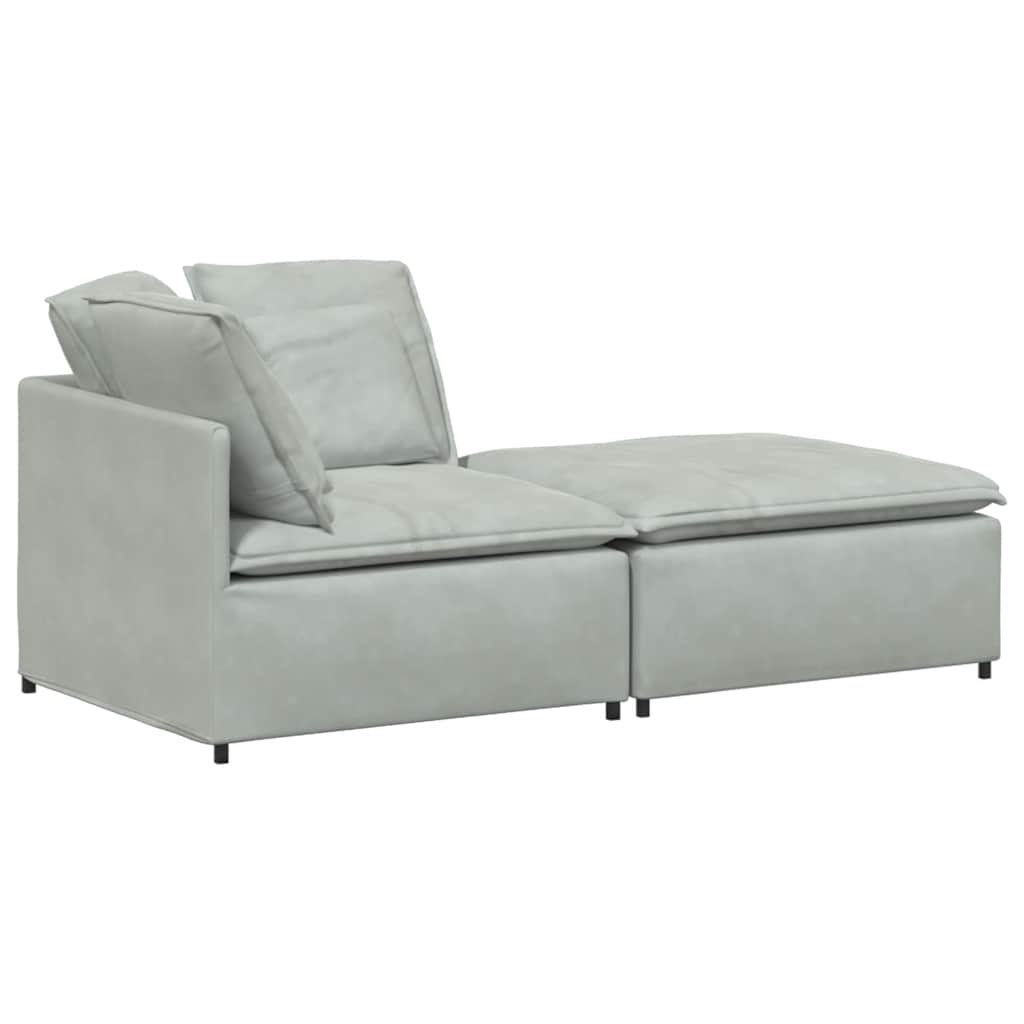 Modulares Sofa mit Fußhocker Kissen Samt Hellgrau
