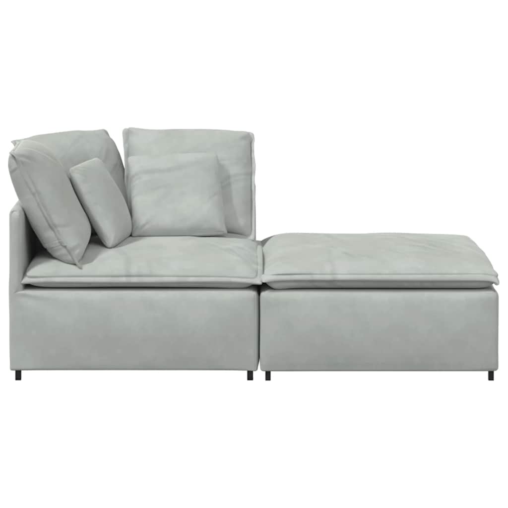 Modulares Sofa mit Fußhocker Kissen Samt Hellgrau