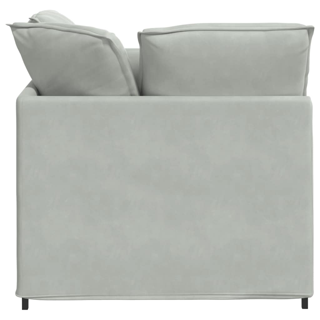 Modulares Sofa mit Fußhocker Kissen Samt Hellgrau
