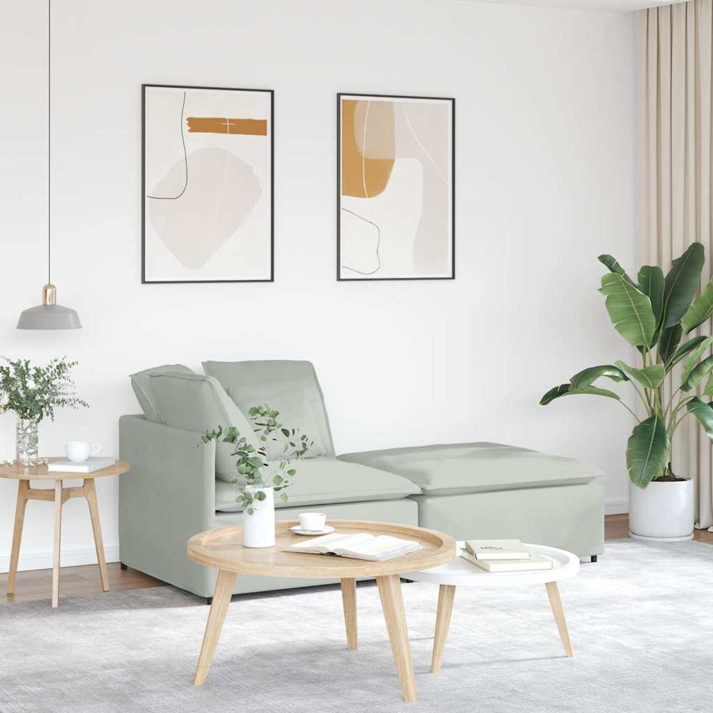 Modulares Sofa mit Fußhocker Kissen Samt Hellgrau