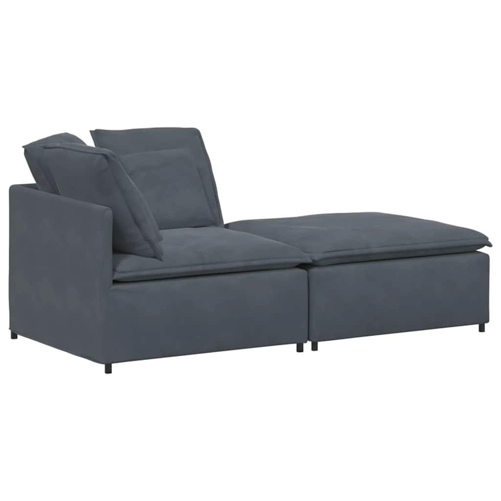 Modulares Sofa mit Fußhocker Kissen Samt Dunkelgrau