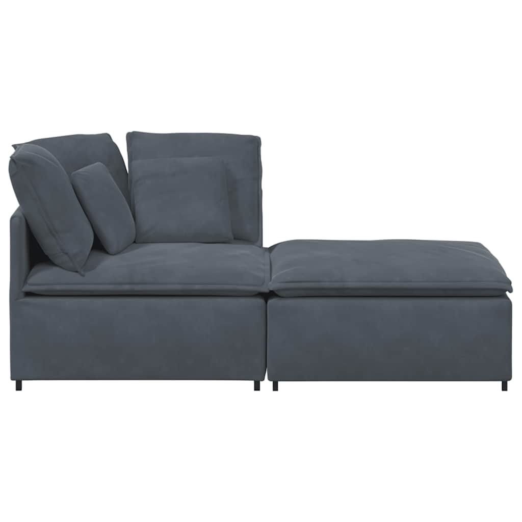 Modulares Sofa mit Fußhocker Kissen Samt Dunkelgrau