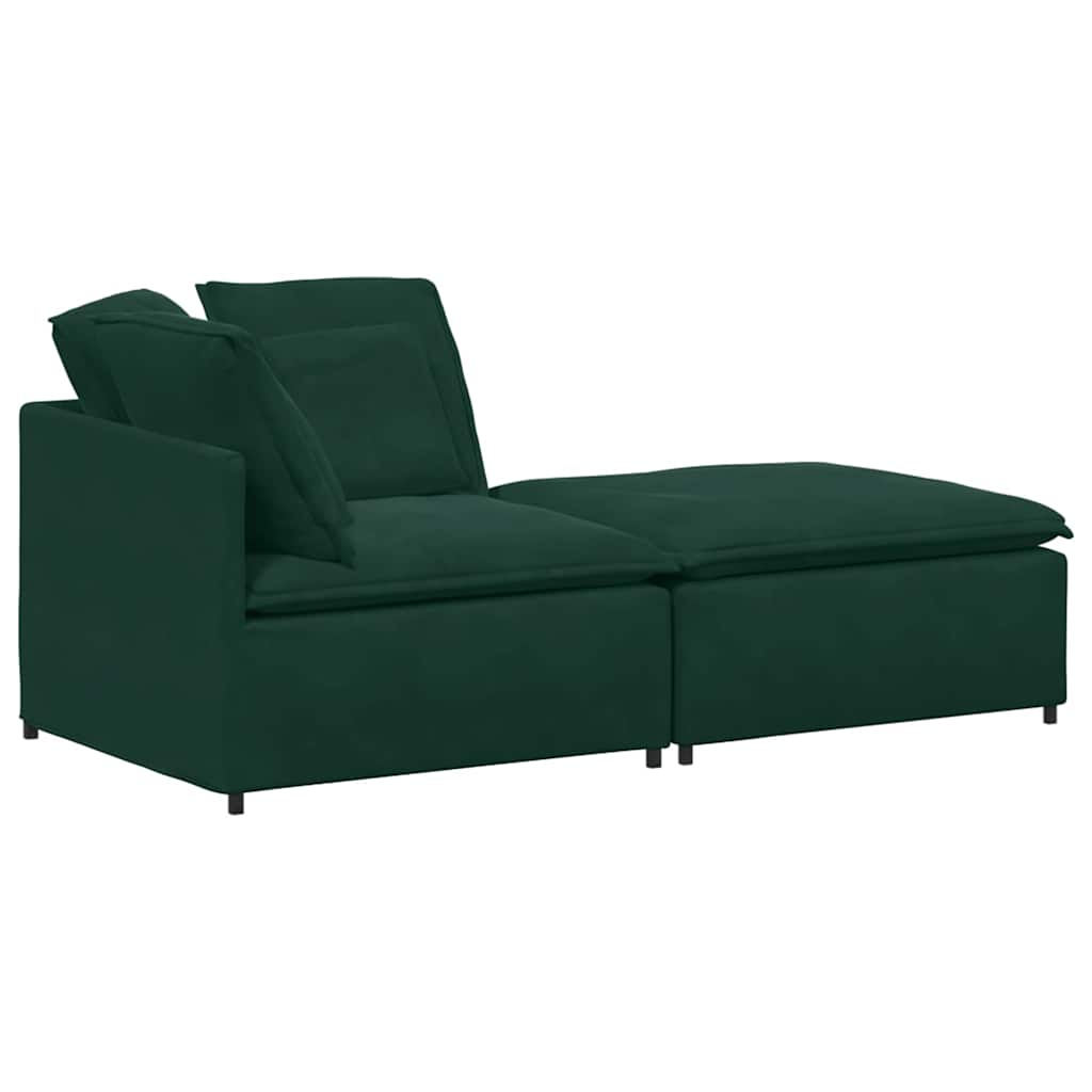 Modulares Sofa mit Fußhocker Kissen Samt Dunkelgrün