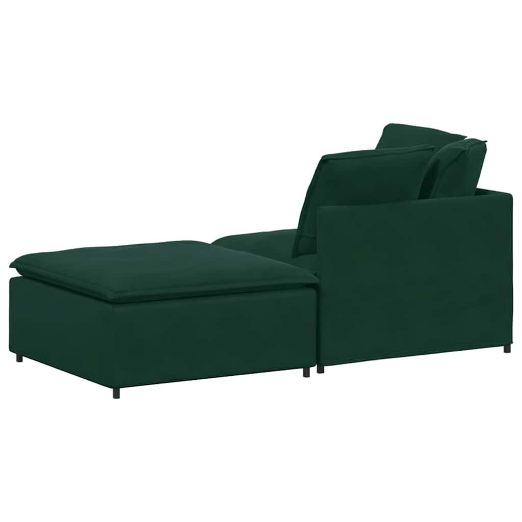 Modulares Sofa mit Fußhocker Kissen Samt Dunkelgrün
