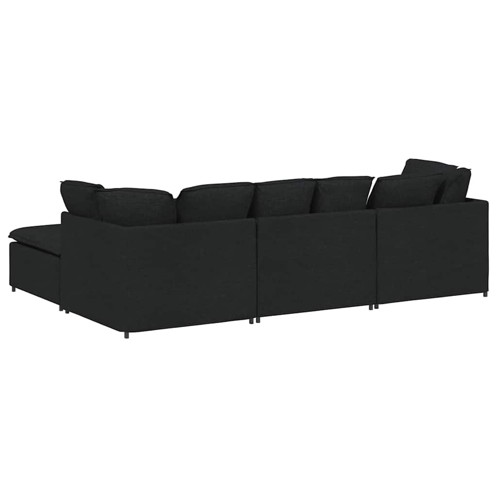 Modulares Sofa mit Fußhocker Kissen Stoff Schwarz