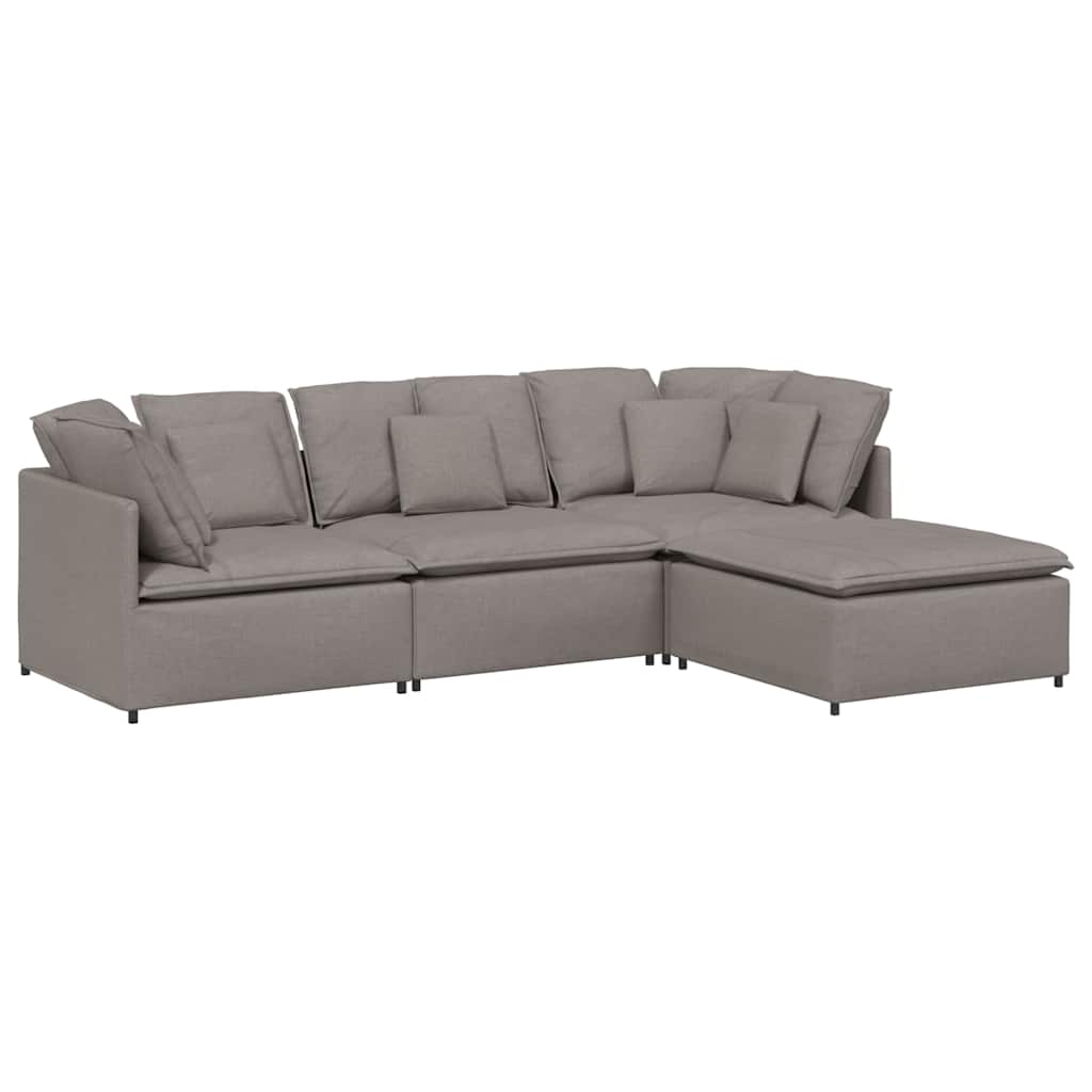 Modulares Sofa mit Fußhocker Kissen Stoff Taupe