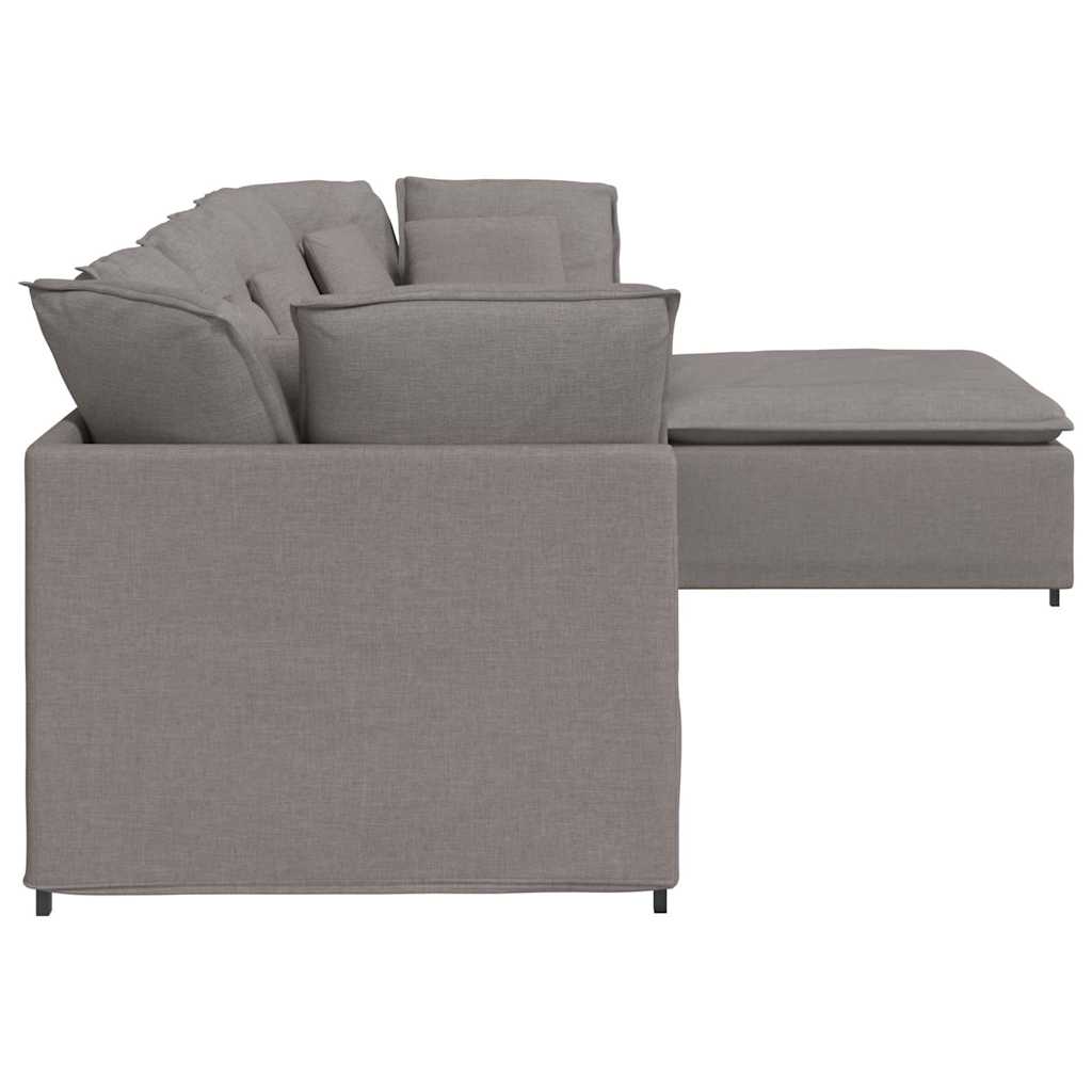 Modulares Sofa mit Fußhocker Kissen Stoff Taupe