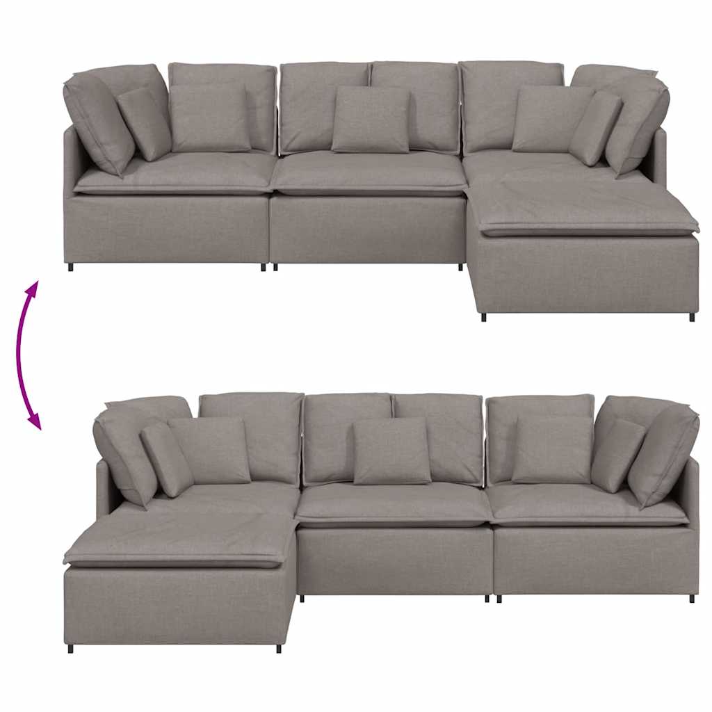 Modulares Sofa mit Fußhocker Kissen Stoff Taupe