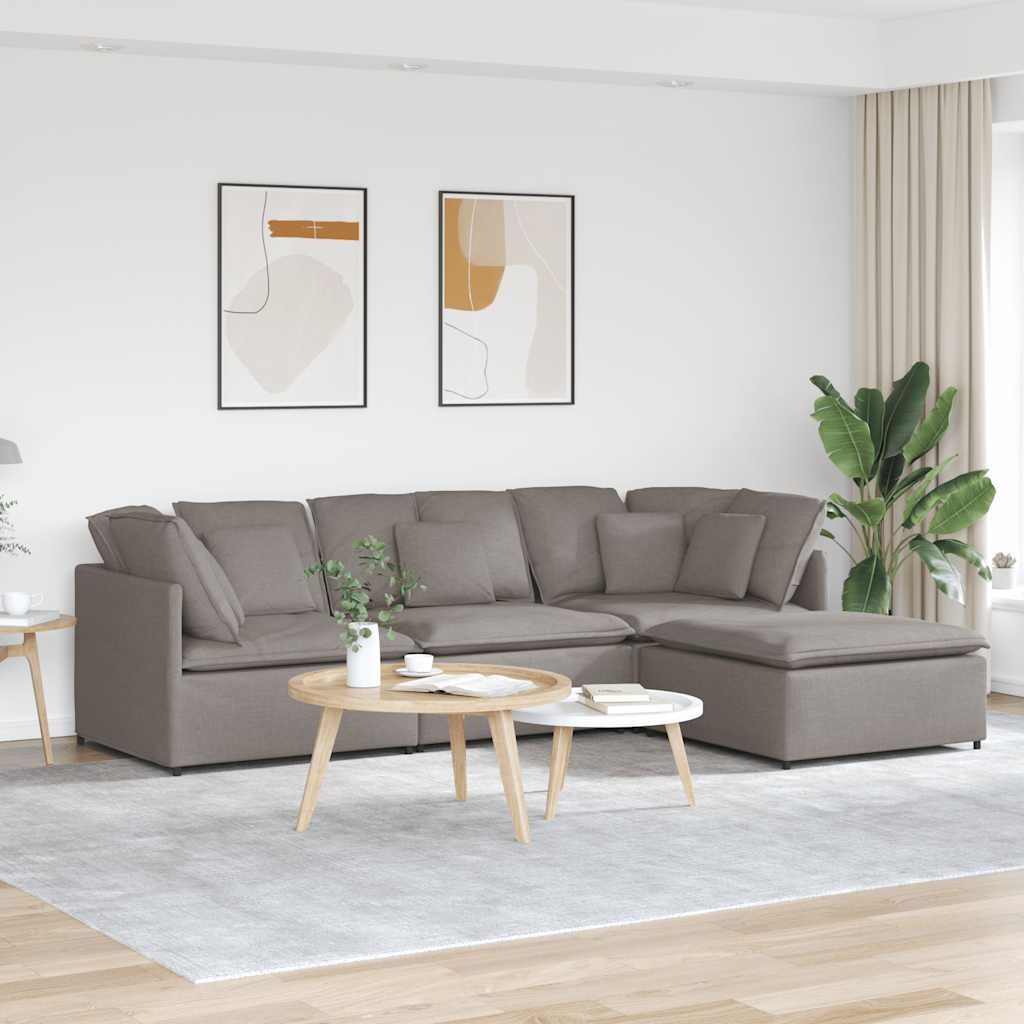 Modulares Sofa mit Fußhocker Kissen Stoff Taupe