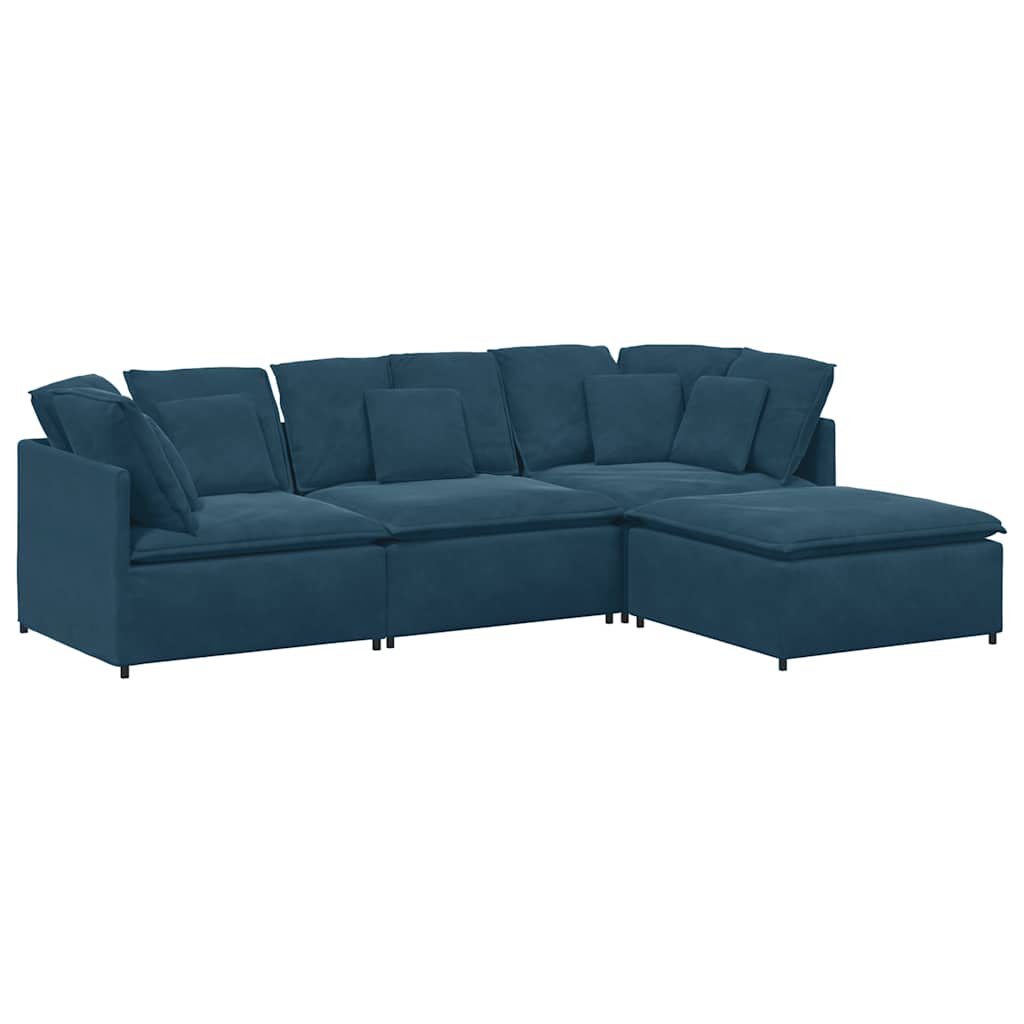 Modulares Sofa mit Fußhocker Kissen Samt Blau