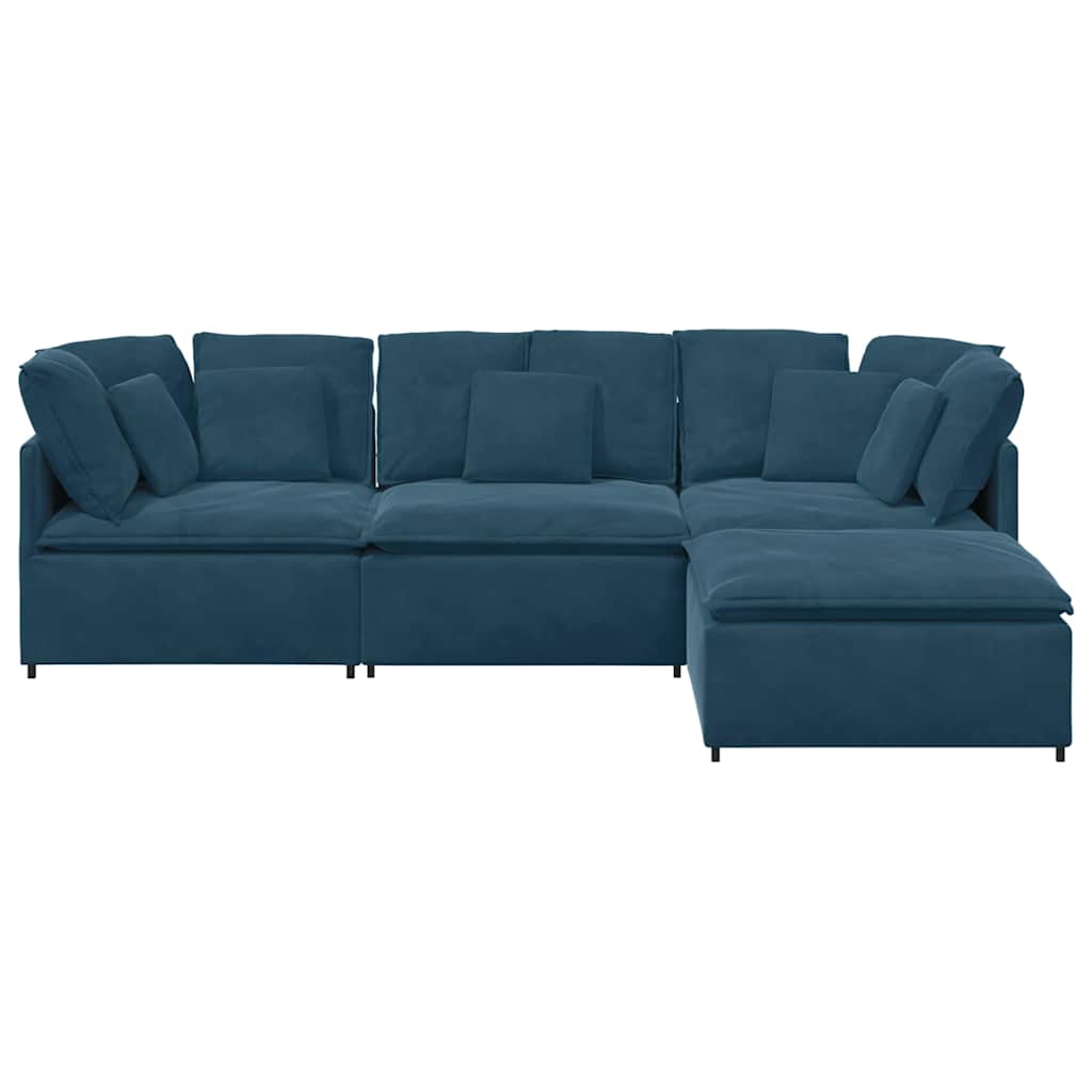 Modulares Sofa mit Fußhocker Kissen Samt Blau