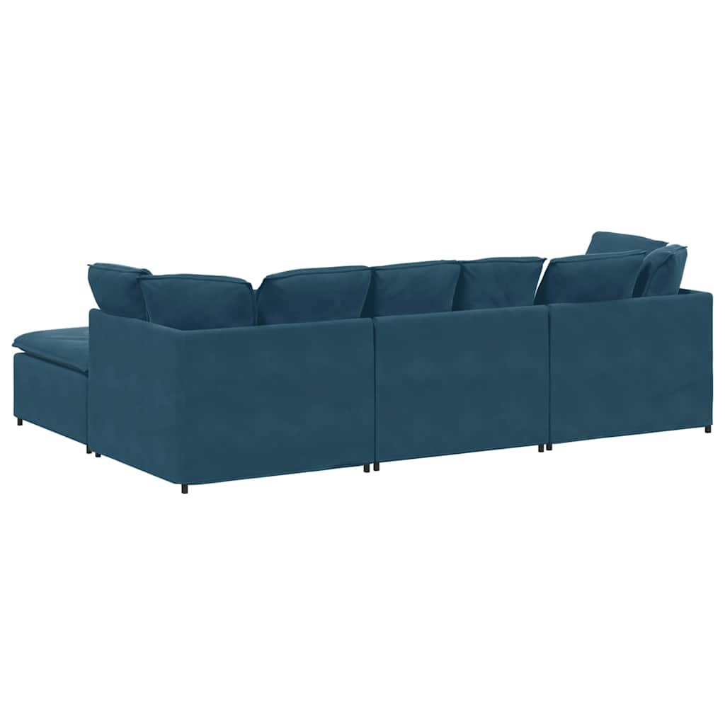 Modulares Sofa mit Fußhocker Kissen Samt Blau