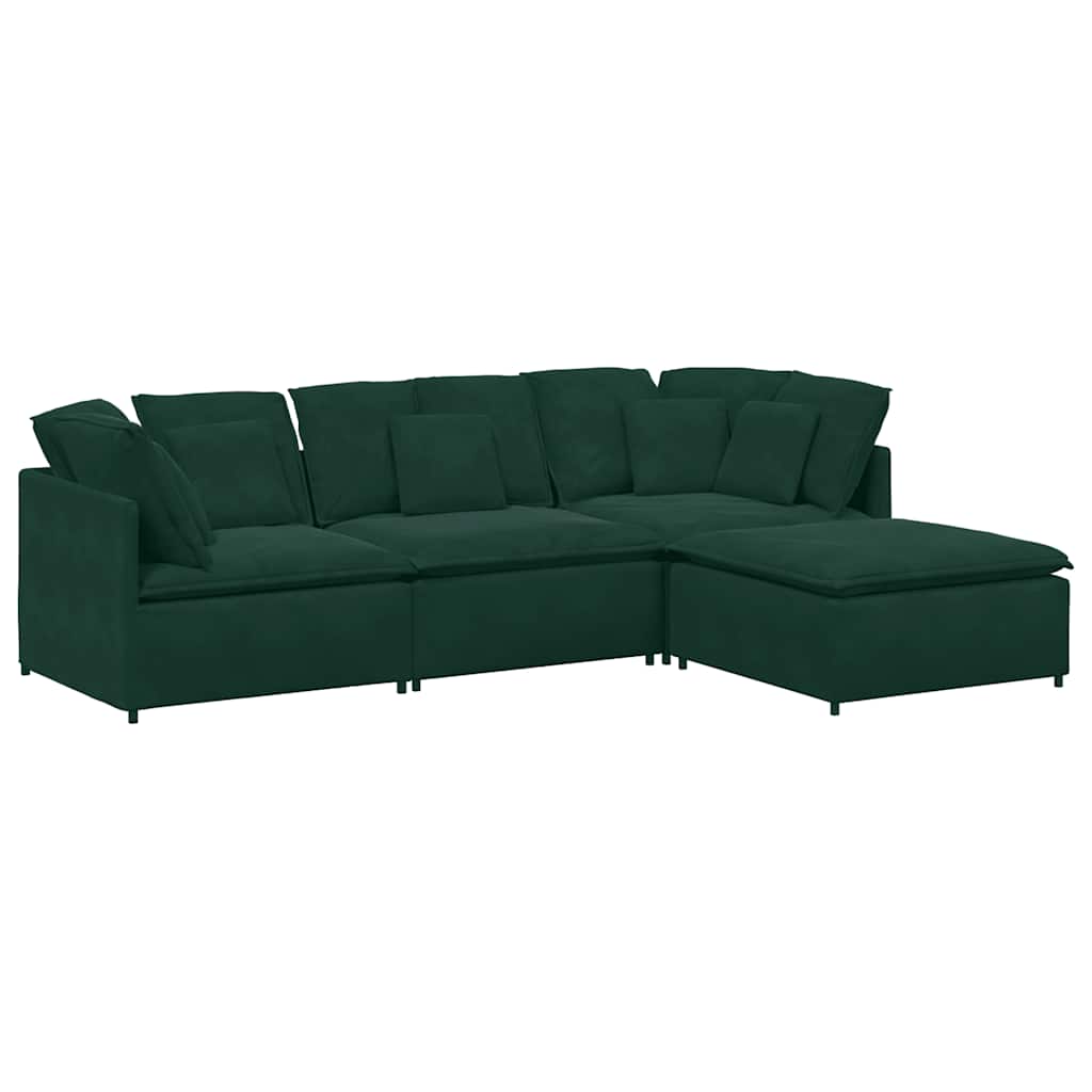 Modulares Sofa mit Fußhocker Kissen Samt Dunkelgrün