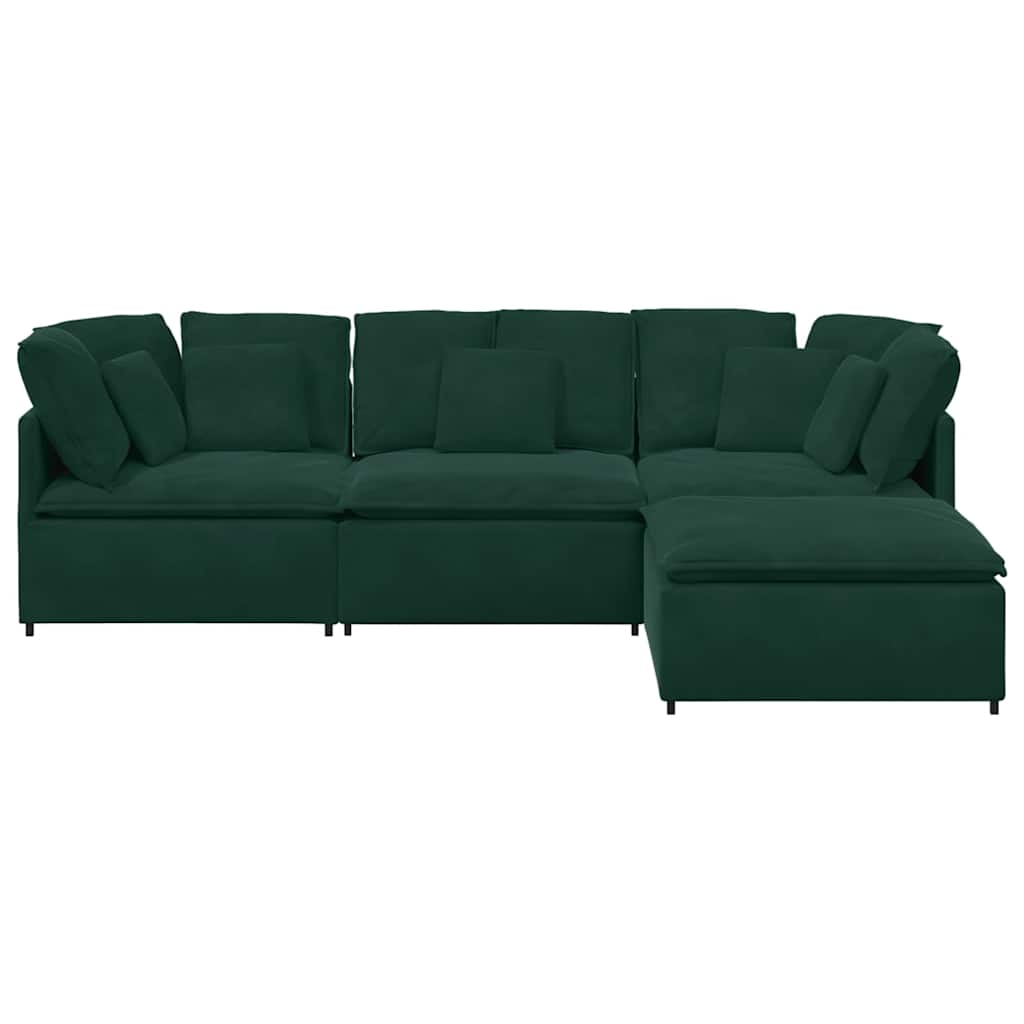 Modulares Sofa mit Fußhocker Kissen Samt Dunkelgrün