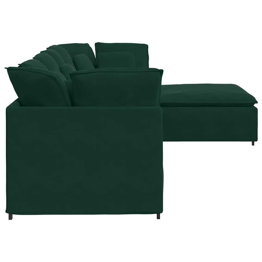 Modulares Sofa mit Fußhocker Kissen Samt Dunkelgrün