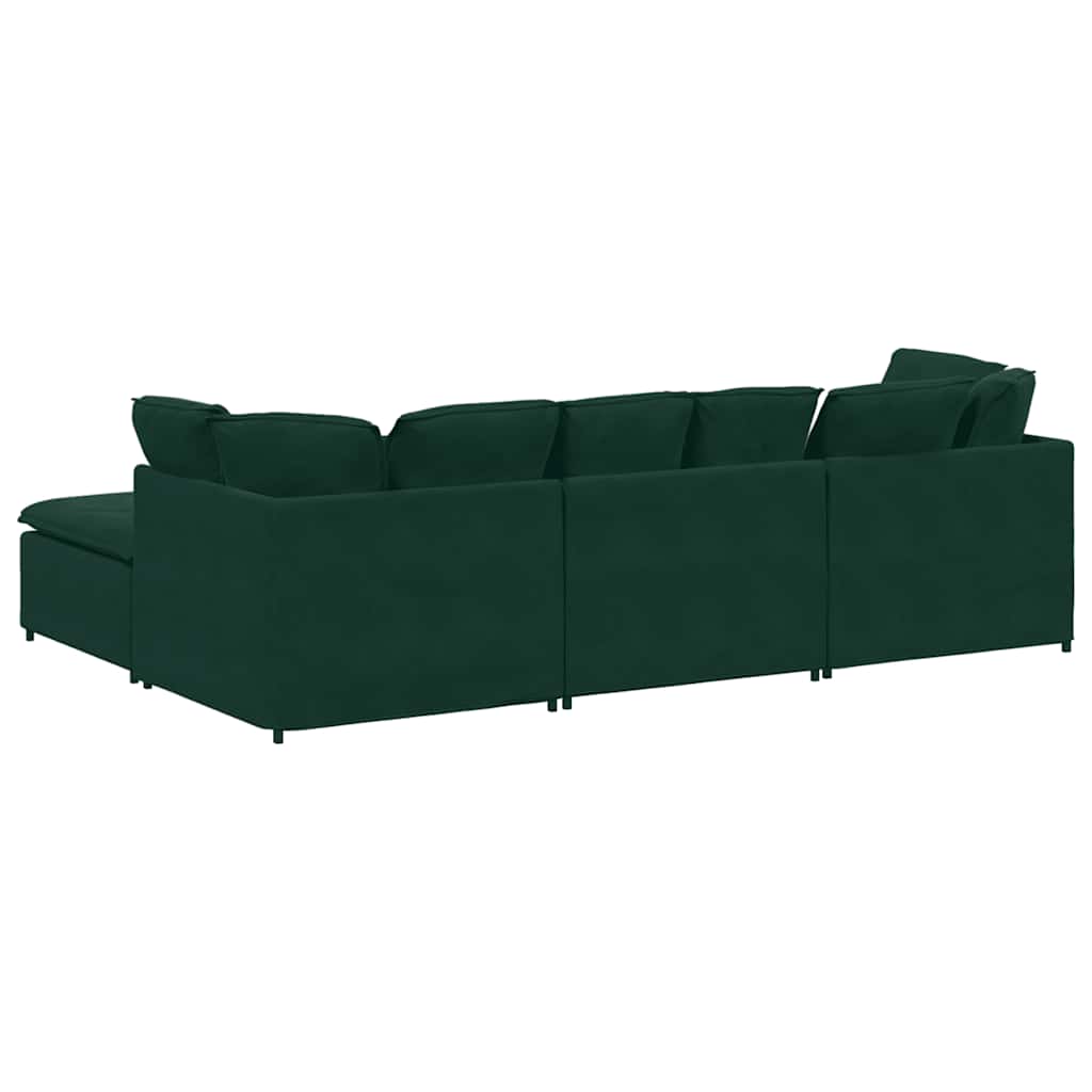 Modulares Sofa mit Fußhocker Kissen Samt Dunkelgrün