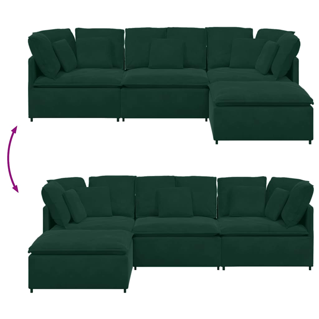 Modulares Sofa mit Fußhocker Kissen Samt Dunkelgrün